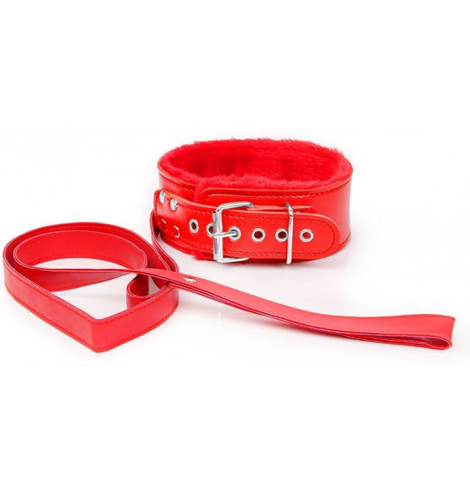 Красный ошейник на поводке с ручкой-петлей