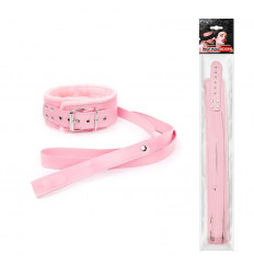 Розовый ошейник на поводке с ручкой-петлей