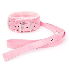 Розовый ошейник на поводке с ручкой-петлей