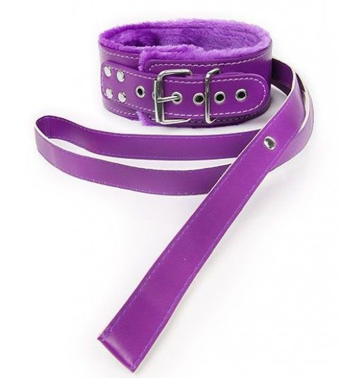 Фиолетовый ошейник на поводке с ручкой-петлей