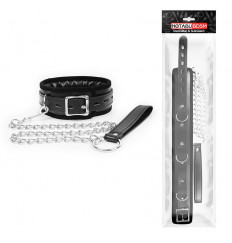 Черный ошейник на металлическом поводке с ручкой-петлей