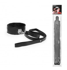 Черный ошейник на поводке с ручкой-петлей