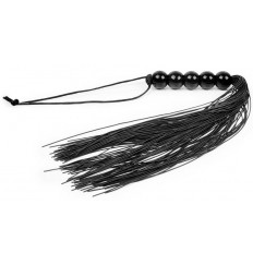 Черная многохвостая плеть с рукоятью-шариками - 35 см.