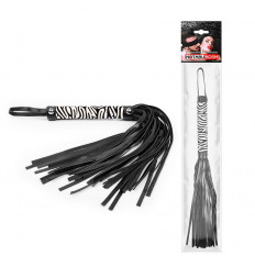 Черная многохвостовая плеть с круглой ручкой-зеброй - 39 см.