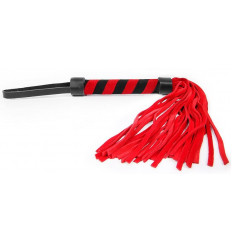 Красная многохвостовая плеть с круглой красно-черной ручкой - 39 см.