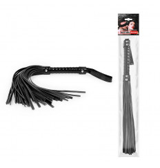 Черная многохвостовая плеть с круглой глянцевой ручкой - 43 см.
