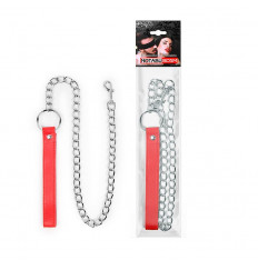 Металлический поводок для ошейника с красной ручкой - 77 см.