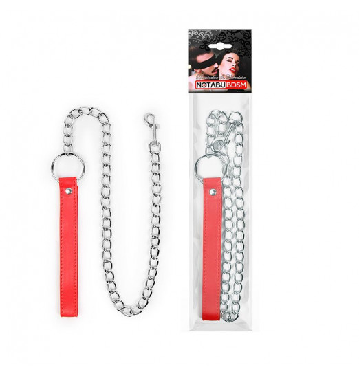 Металлический поводок для ошейника с красной ручкой - 77 см.
