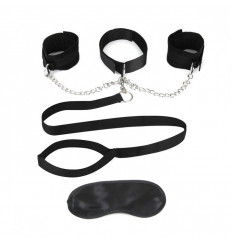 Чёрный ошейник с наручниками и поводком Collar Cuffs   Leash Set