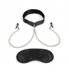 Черный регулируемый ошейник с зажимами для сосков