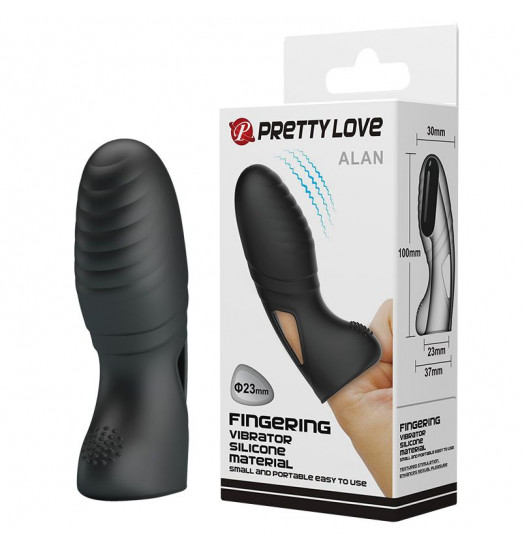 Черная вибронасадка на палец с ребрышками Alan