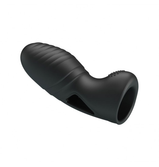 Черная вибронасадка на палец с ребрышками Alan