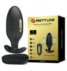Черная анальная вибропробка с электростимуляцией и пультом ДУ Royal Pleasure - 9,2 см.