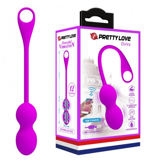 Лиловые вагинальные шарики Elvira с управлением через смартфон