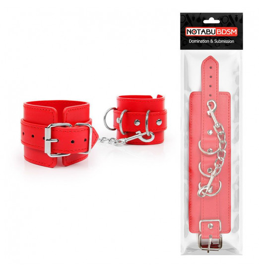 Красные наручники на регулируемых ремешках с цепочкой