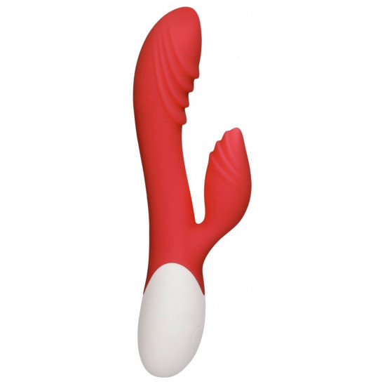 Красный вибратор-кролик Sunburst с функцией нагрева - 20 см.
