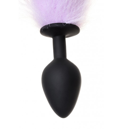 Черная анальная втулка с фиолетово-белым хвостиком - размер M