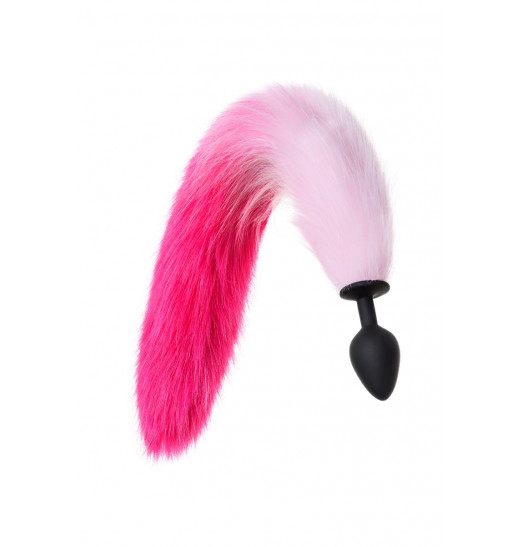 Черная анальная втулка с бело-розовым хвостом - размер M Черная анальная втулка с бело-розовым хвостом - размер M