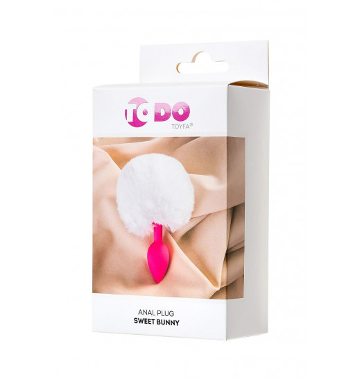 Розовая анальная втулка Sweet bunny с белым пушистым хвостиком