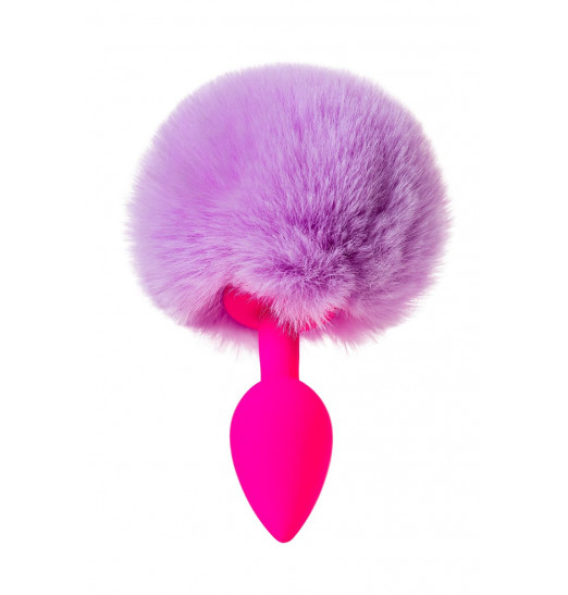 Розовая анальная втулка Sweet bunny с сиреневым пушистым хвостиком