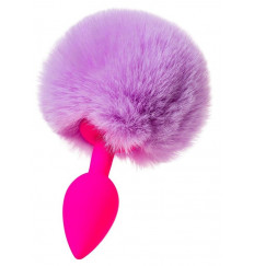 Розовая анальная втулка Sweet bunny с сиреневым пушистым хвостиком