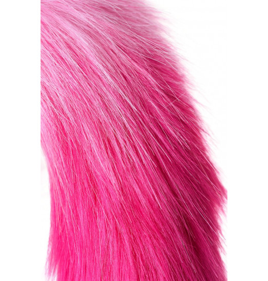 Серебристая анальная втулка с бело-розовым хвостом - размер S