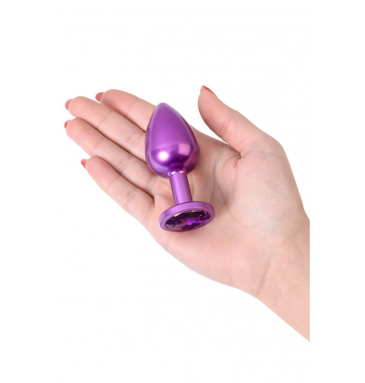 Фиолетовый анальный плаг с кристаллом фиолетового цвета - 8,2 см.