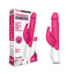 Розовый перезаряжаемый вибратор с клиторальным стимулятором - 25 см.