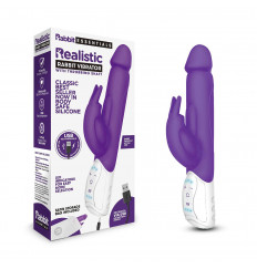 Фиолетовый перезаряжаемый вибратор с клиторальным стимулятором - 25 см.