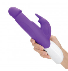 Фиолетовый перезаряжаемый вибратор с клиторальным стимулятором - 25 см.