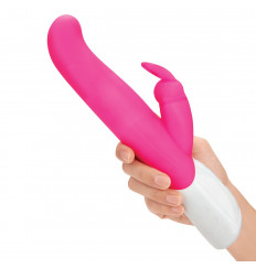 Розовый G-стимулятор с клиторальным отростком - 24 см.