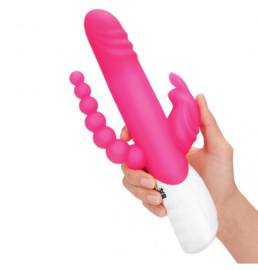 Розовый вибратор-кролик с анальным стимулятором - 26 см. Розовый вибратор-кролик с анальным стимулятором - 26 см.