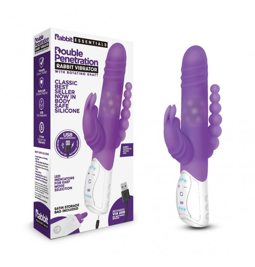Фиолетовый вибратор-кролик с анальным стимулятором - 26 см.