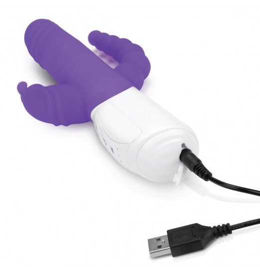 Фиолетовый вибратор-кролик с анальным стимулятором - 26 см.