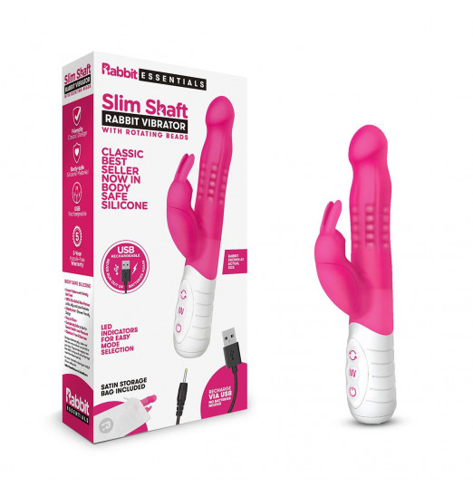 Розовый тонкий вибратор-кролик с клиторальным отростком - 22 см. Розовый тонкий вибратор-кролик с клиторальным отростком - 22 см.