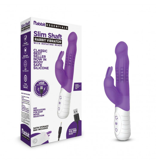 Фиолетовый тонкий вибратор-кролик с клиторальным отростком - 22 см. Фиолетовый тонкий вибратор-кролик с клиторальным отростком - 22 см.