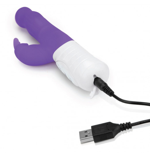 Фиолетовый тонкий вибратор-кролик с клиторальным отростком - 22 см. Фиолетовый тонкий вибратор-кролик с клиторальным отростком - 22 см.