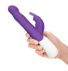 Фиолетовый тонкий вибратор-кролик с клиторальным отростком - 22 см.
