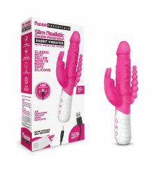 Розовый перезаряжаемый вибратор с 2 дополнительными отростками - 22 см.