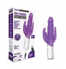 Фиолетовый перезаряжаемый вибратор с 2 дополнительными отростками - 22 см.