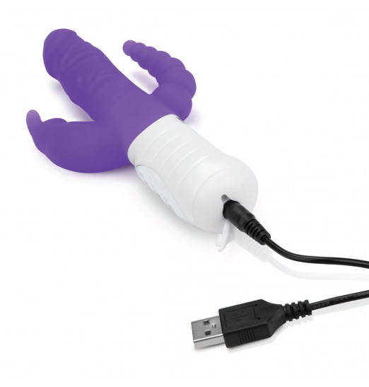 Фиолетовый перезаряжаемый вибратор с 2 дополнительными отростками - 22 см. Фиолетовый перезаряжаемый вибратор с 2 дополнительными отростками - 22 см.