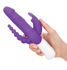 Фиолетовый перезаряжаемый вибратор с 2 дополнительными отростками - 22 см.