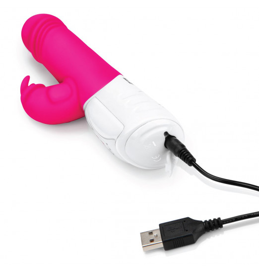 Розовый вибратор-кролик с возвратно-поступательными движениями головки - 24 см. Розовый вибратор-кролик с возвратно-поступательными движениями головки - 24 см.