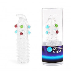 Закрытая прозрачная насадка на пенис с выпуклостями и отростком - 12 см.