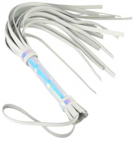 Белая кожаная плеть с перламутровым блеском - 40 см.