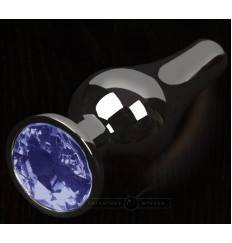 Графитовая удлиненная анальная пробка с синим кристаллом - 8,5 см.