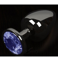 Графитовая анальная пробка с синим кристаллом - 6 см.