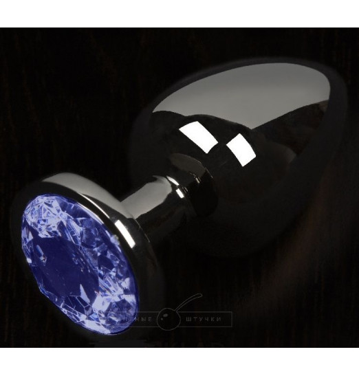 Графитовая анальная пробка с синим кристаллом - 6 см.