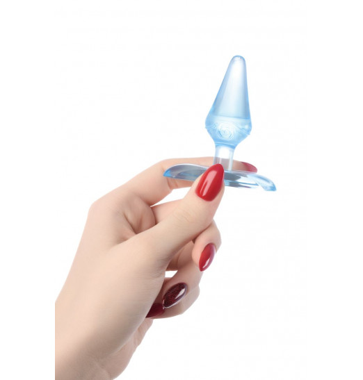 Голубая анальная втулка с ограничителем - 6,5 см.