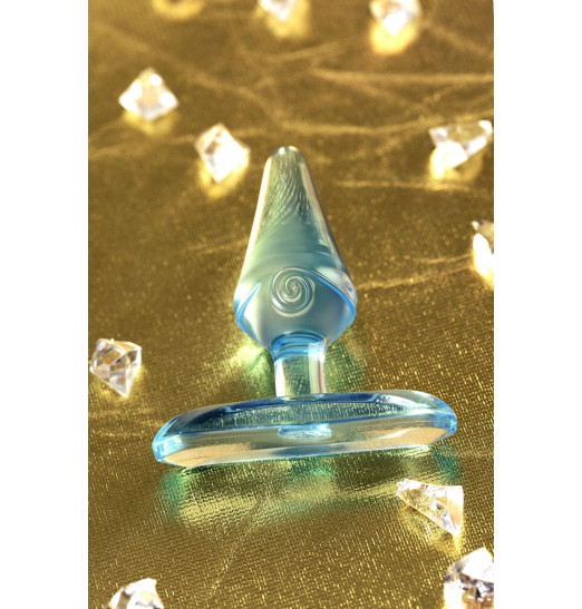 Голубая анальная втулка с ограничителем - 6,5 см.